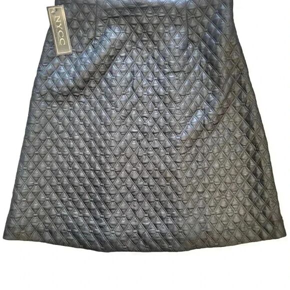 NYCC Women's Black Poly/Spandex Faux Leather Quilted A-Line Skirt NEW - Picture 7 of 9